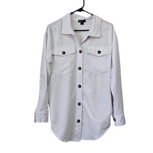 Love Women's White Button Down Long Sleeve Shirt Chest & Side Pockets Medium